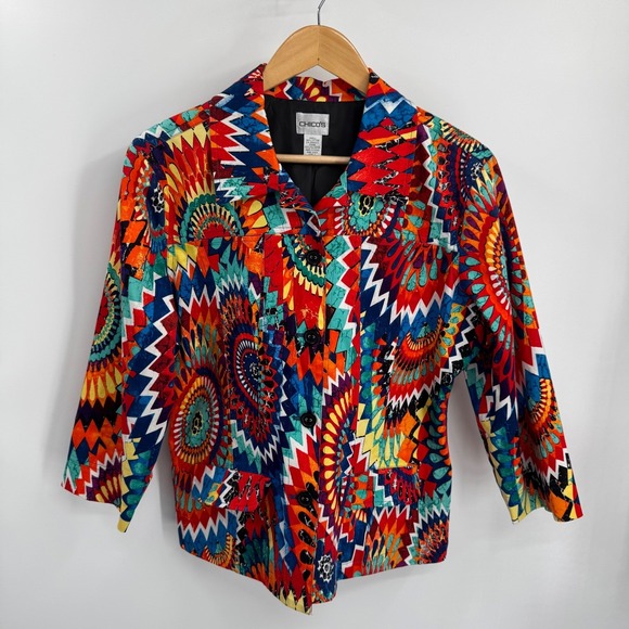 Chico's Jackets & Blazers - Chicos Womens Button Front Jacket‎ Maximalist Psychedelic Retro Festival Size M